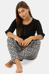Enamor Viscose Loungewear Bottom - Geo Ikat Aop Black Combo — thumbnail 4