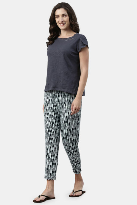 Enamor Viscose Loungewear Bottom - Geo Ikat Aop Ice Blue Combo — image 4
