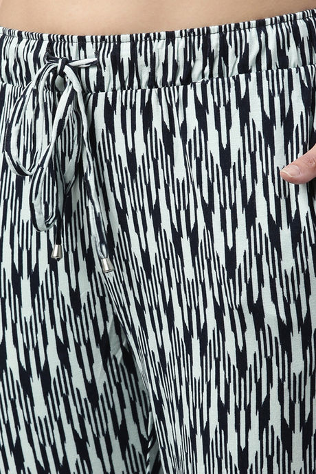 Enamor Viscose Loungewear Bottom - Geo Ikat Aop Ice Blue Combo — image 5