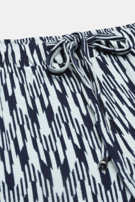 Enamor Viscose Loungewear Bottom - Geo Ikat Aop Ice Blue Combo — image 7