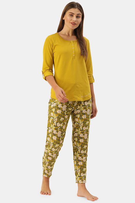 Enamor Viscose Loungewear Bottom - Jungle Aop Mustard Combo — image 4
