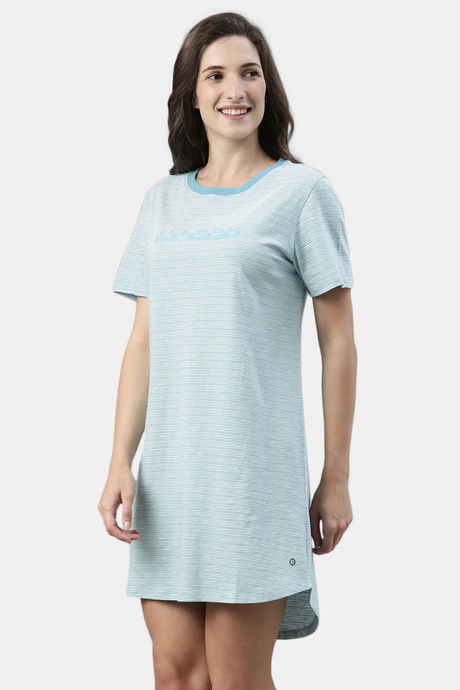 Enamor Cotton Loungewear Dress - Bali Green Stripehappy Graphic — image 2