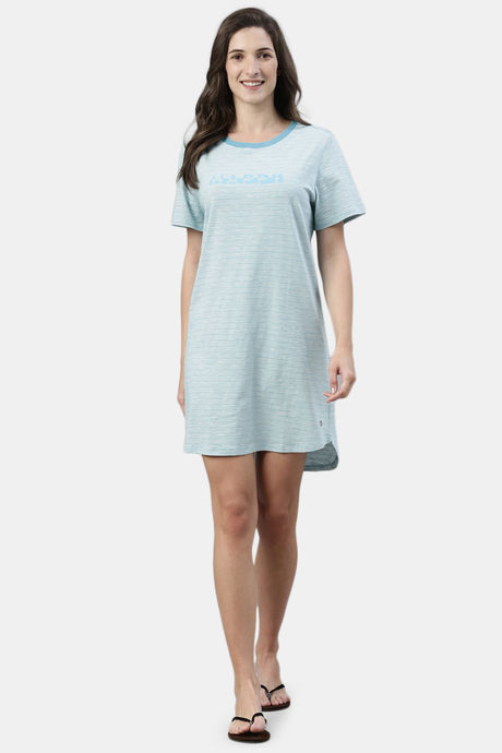Enamor Cotton Loungewear Dress - Bali Green Stripehappy Graphic — image 4