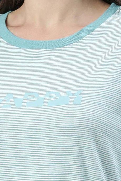 Enamor Cotton Loungewear Dress - Bali Green Stripehappy Graphic — image 6