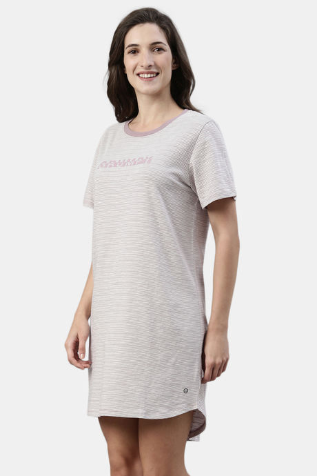 Enamor Cotton Loungewear Dress - Mauve Pink Strp Sleepy Graphic — image 2