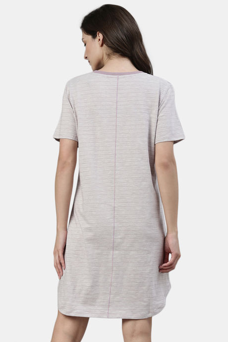 Enamor Cotton Loungewear Dress - Mauve Pink Strp Sleepy Graphic — image 3