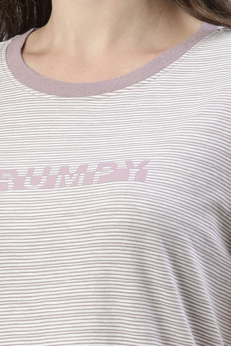 Enamor Cotton Loungewear Dress - Mauve Pink Strp Sleepy Graphic — image 6
