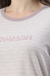 Enamor Cotton Loungewear Dress - Mauve Pink Strp Sleepy Graphic — thumbnail 6