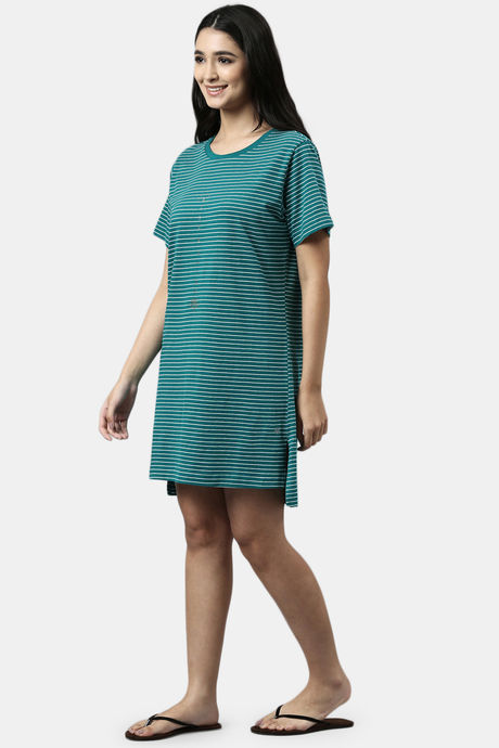 Enamor Polyester Cotton Loungewear Dress - Green Stone Stripe Rise Shine — image 2