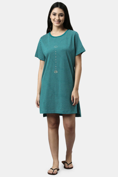 Enamor Polyester Cotton Loungewear Dress - Green Stone Stripe Rise Shine — image 4
