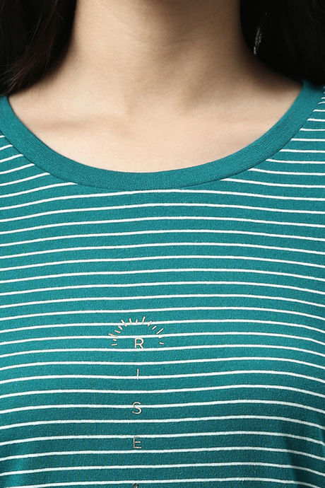 Enamor Polyester Cotton Loungewear Dress - Green Stone Stripe Rise Shine — image 8