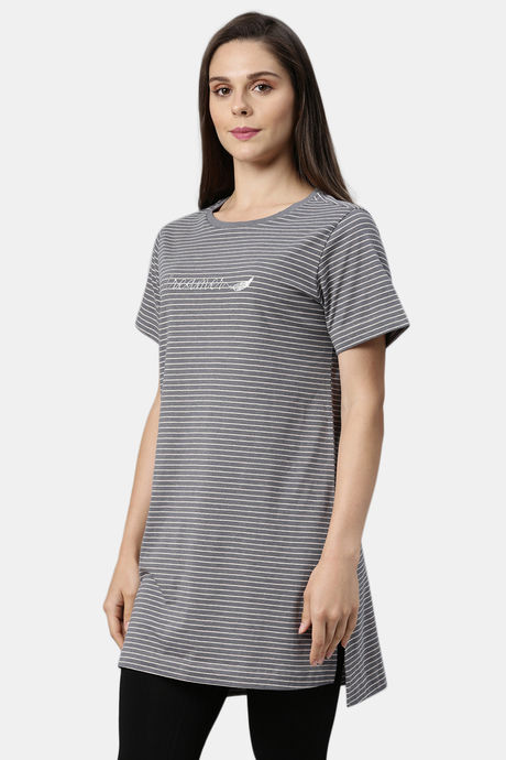 Enamor Polyester Cotton Loungewear Top - Med Grey Melshell Pnk Str — image 2