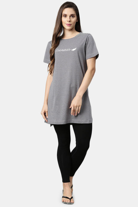 Enamor Polyester Cotton Loungewear Top - Med Grey Melshell Pnk Str — image 4
