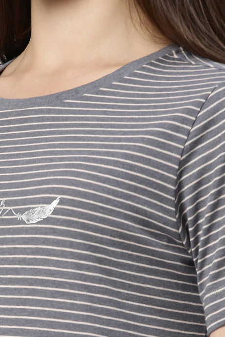Enamor Polyester Cotton Loungewear Top - Med Grey Melshell Pnk Str — image 6