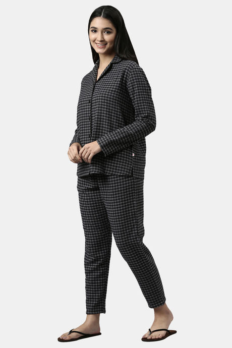 Enamor Cotton Loungewear Set - Charcoal Plaid Aop — image 2