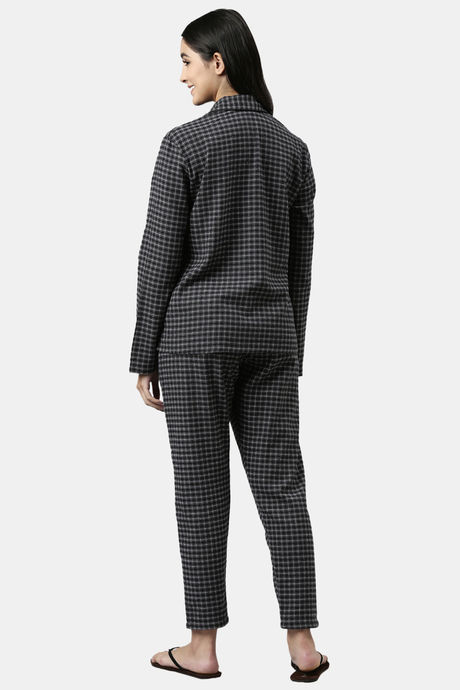 Enamor Cotton Loungewear Set - Charcoal Plaid Aop — image 3