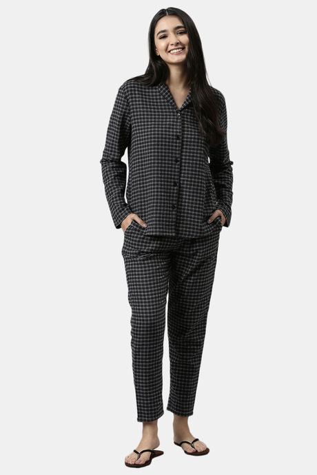 Enamor Cotton Loungewear Set - Charcoal Plaid Aop — image 4