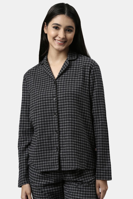 Enamor Cotton Loungewear Set - Charcoal Plaid Aop — image 5