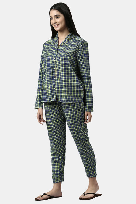 Enamor Cotton Loungewear Set - Navy Plaid Aop — image 2