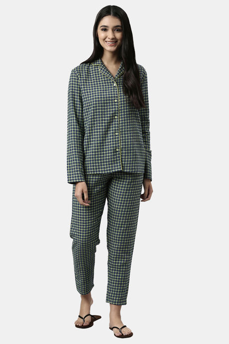 Enamor Cotton Loungewear Set - Navy Plaid Aop — image 4