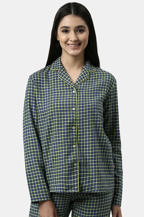 Enamor Cotton Loungewear Set - Navy Plaid Aop — image 5