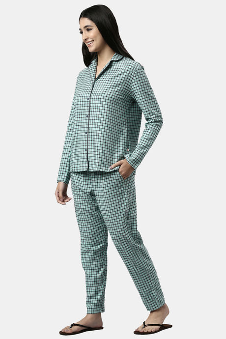 Enamor Cotton Loungewear Set - Soft Aqua Plaid Aop — image 2