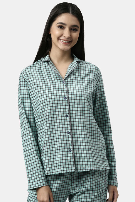 Enamor Cotton Loungewear Set - Soft Aqua Plaid Aop — image 5
