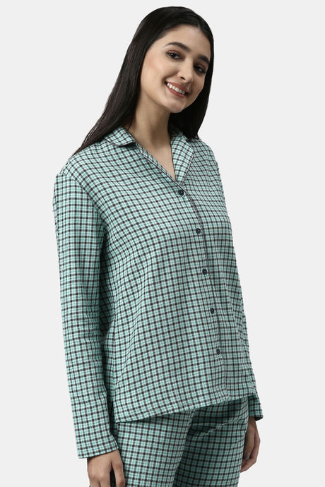 Enamor Cotton Loungewear Set - Soft Aqua Plaid Aop — image 6