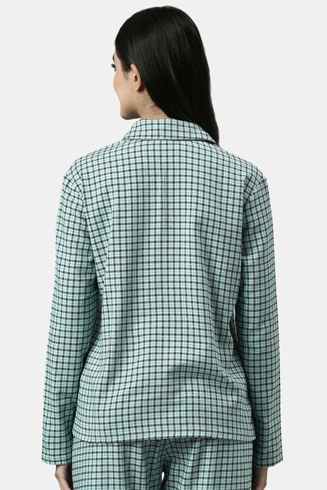 Enamor Cotton Loungewear Set - Soft Aqua Plaid Aop — image 7