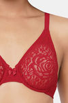 Wacoal Single Layered Wired Medium Coverage Lace Bra - Cherry Red — thumbnail 8