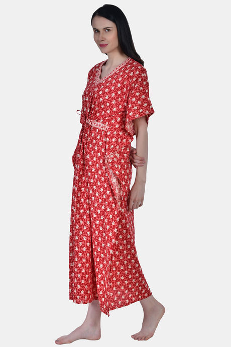 Shararat Cotton Full Length Nightdress - Red — image 2