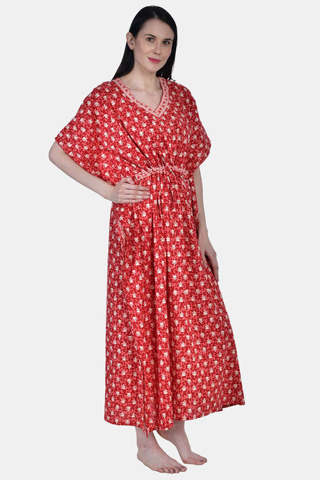 Shararat Cotton Full Length Nightdress - Red — image 3