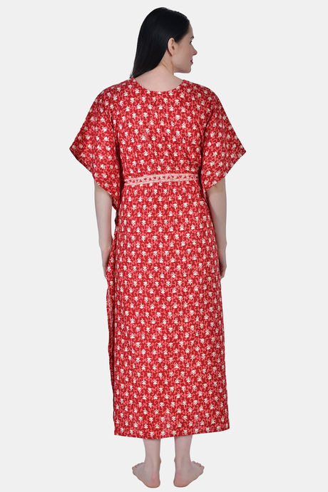 Shararat Cotton Full Length Nightdress - Red — image 4