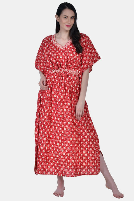Shararat Cotton Full Length Nightdress - Red — image 5