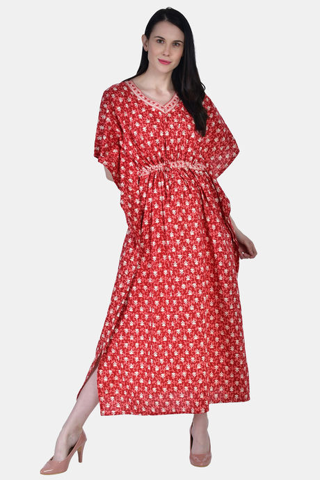 Shararat Cotton Full Length Nightdress - Red — image 7