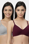 Eden Padded  Non-Wired Full Coverage T-Shirt Bra (Pack of 2) - GreyMaroon — thumbnail 1
