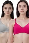 Eden Padded  Non-Wired Full Coverage T-Shirt Bra (Pack of 2) - GreyMagenta — thumbnail 1