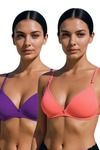 Eden Double Layered Non-Wired 3/4th Coverage T-Shirt Bra (Pack of 2) - Multicolor — thumbnail 1