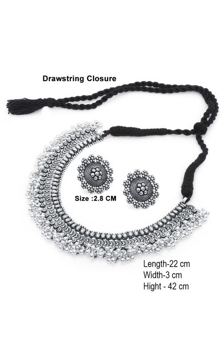Yellow Chimes German Silver Oxidised Traditional Threaded Choker Jewellery Set — image 4
