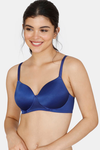 Zivame Sporty Twist Padded Non Wired 3/4th Coverage T-Shirt Bra - French  Blue