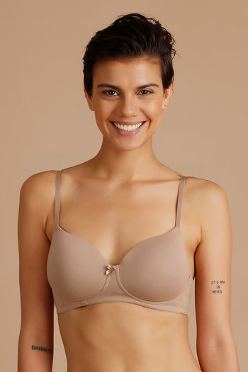 Zivame Padded Non Wired 3/4th Coverage T-Shirt Bra-Roebuck Nude
