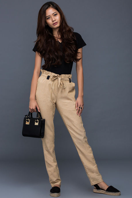 Zivame Chambray Paper Bag Waist Pants- Beige — image 2