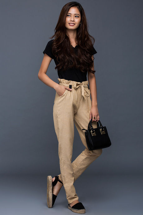 Zivame Chambray Paper Bag Waist Pants- Beige — image 5