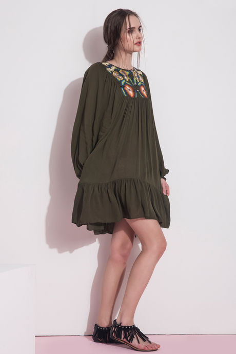 Zivame Floral Applique Swing Dress- Olive — image 2