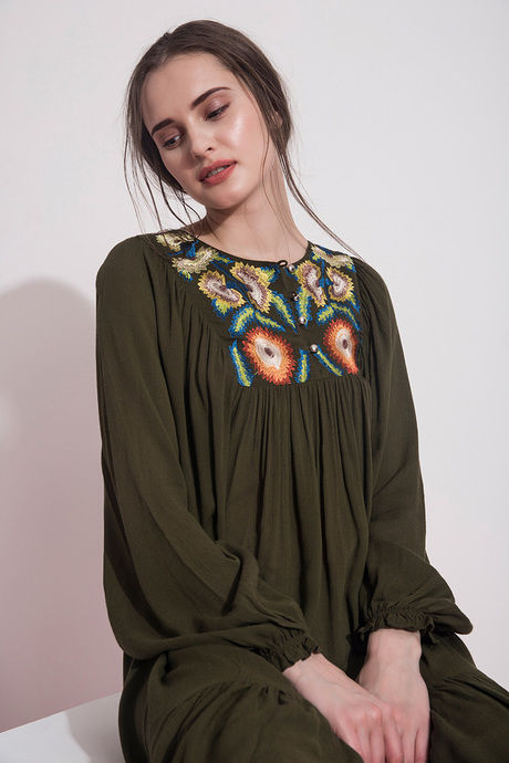 Zivame Floral Applique Swing Dress- Olive — image 4