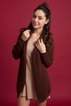 Zivame Folded Collar Knit Shrug- Brown — thumbnail 2