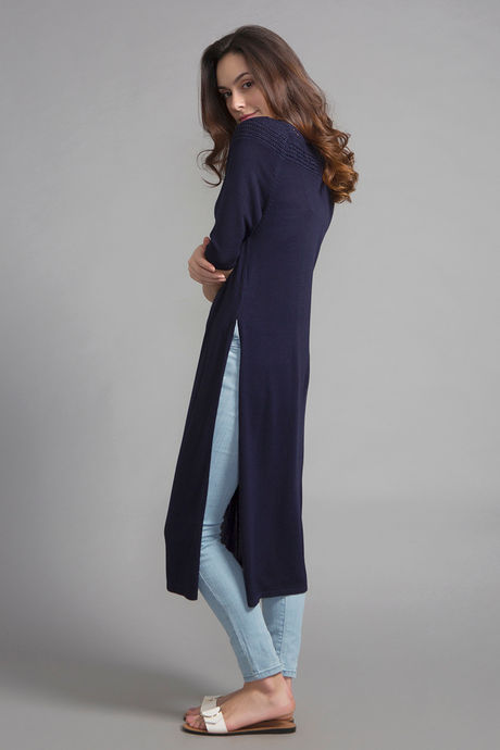 Zivame LongSlit Knitted Top- NightBlue — image 2