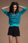 Zivame Neckline Thread Emblished Knit Wear Top- Navy — thumbnail 3