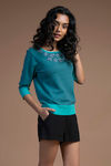 Zivame Neckline Thread Emblished Knit Wear Top- Navy — thumbnail 5