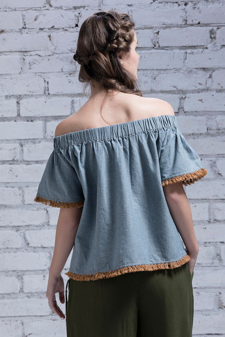 Zivame Tassled Off Shoulder Crop Top- Blue — image 3